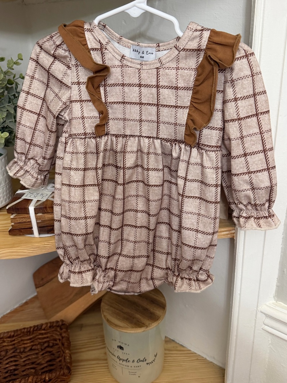 Cream Plaid Ruffle Baby Romper